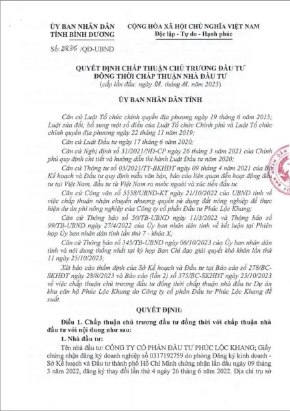 Quyết định chấp thuận chủ trương đầu tư